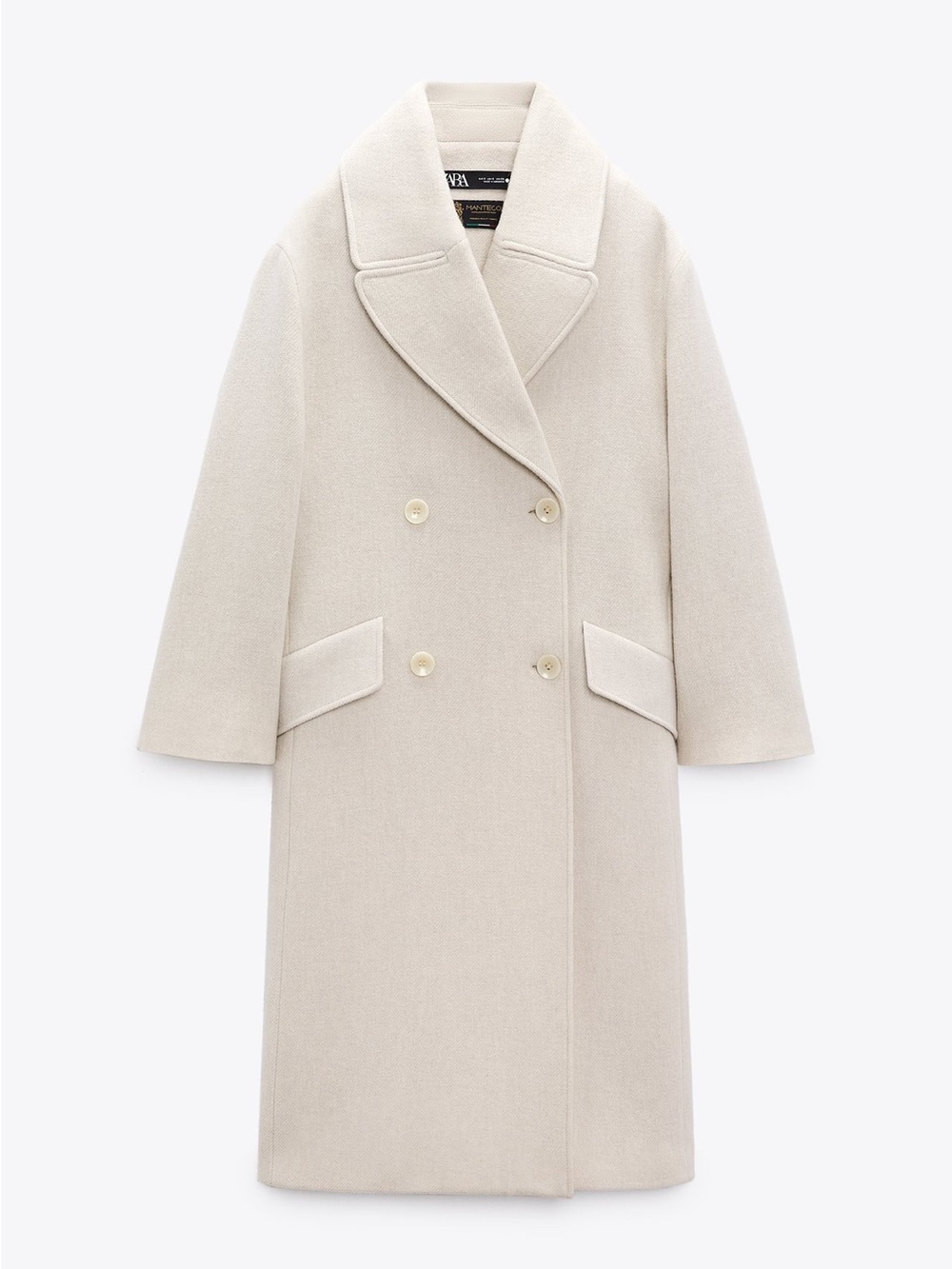 ZARA Oversized Coat With Wool Off-White Double-Breasted Pea Coat Size XS